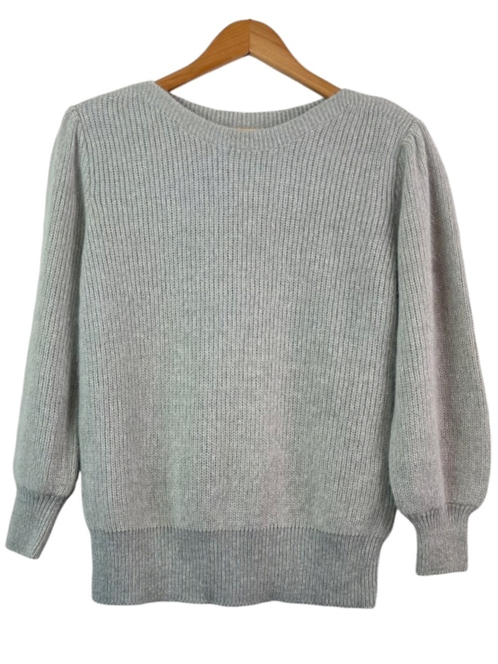 Vintage MARIA Gray Ribbed Puff Sleeve Cashmere Angora Silk Blend Women’s Sweater